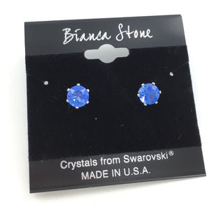 Swarovski Crystal Sapphire and Silver Stud Earrings